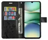 A black wallet-style phone case with cards and cash inserted, and a smartphone displayed. Produktbild-Vorschau