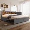 A gray upholstered daybed with a wooden shelf headboard is shown in a well-lit room with sheer white curtains in the background. Anteprima dell’immagine prodotto