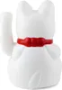 The back view of a white Maneki-neko (lucky cat) figurine with a red collar. Produktbild-Vorschau