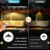A split image comparing two solar lamps, one labeled 'Unsere' (Ours) and the other 'Andere' (Others), highlighting features like brightness, dimmability, and lamp head size. Produktbild-Vorschau