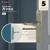 A product image showcasing a bronze-colored door handle set against a split background of dark gray and white, with a close-up inset of the handle on a white door. Produktbild-Vorschau