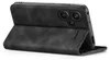 A black flip case for a smartphone is shown from a side-angle, with the front cover open. Produktbild-Vorschau