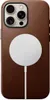 The back of a brown leather iPhone case with a white MagSafe charger attached. Podgląd zdjęcia produktu
