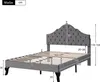 A grey upholstered bed frame with dimensions indicated by measurement lines and numbers. Náhled obrázku produktu