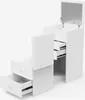 A white, modern vanity table with a mirror and drawers, shown from a slightly elevated side angle against a white background. Produktbild-Vorschau