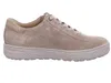 A side view of a beige women's sneaker with a gold accent on the heel. Produktbild-Vorschau