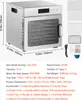 A stainless steel food dehydrator with dimensions and accessories listed. Podgląd zdjęcia produktu