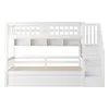 A white bunk bed with stairs and storage shelves. Náhled obrázku produktu