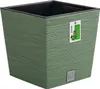 A green square planter pot with a textured surface and a product tag attached. Produktbild-Vorschau