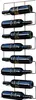 A black metal wine rack mounted on a wall, holding several bottles of red wine. Produktbild-Vorschau