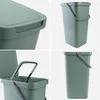 Collage of four images showing different views of a green plastic trash can with a lid and handle. Náhled obrázku produktu