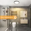 A modern bathroom with a shower, toilet, vanity, and a ceiling light. Voir les images du produit