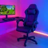A gaming chair and desk setup with colorful LED lighting. Voir les images du produit