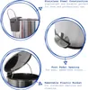 A collage of close-up shots of a stainless steel trash can, highlighting its features. Produktbild-Vorschau