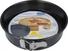 A black springform cake pan is shown from a slightly elevated angle, with a circular insert featuring an image of a finished cake and product information. Produktbild-Vorschau