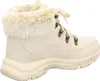 A side view of a single beige winter boot with fur trim. Voir les images du produit