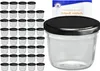 A set of glass jars with black lids and a recipe booklet. Podgląd zdjęcia produktu