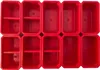 A top-down view of a red plastic organizer with multiple compartments. Anteprima dell’immagine prodotto