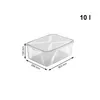 A clear product shot of a transparent storage box with dimensions indicated. Anteprima dell’immagine prodotto