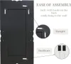 The back of a mirror is shown with instructions on how to hang it, including close-ups of the hardware and hangers. Produktbild-Vorschau