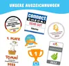 A collage of various awards and certifications for a product, presented against a light blue and white background. Produktbild-Vorschau