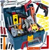 A toy tool set with a toolbox, filled with various plastic tools. Produktbild-Vorschau