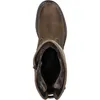 A top-down view of a brown leather boot with a faux fur lining. Voir les images du produit
