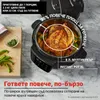 A roasted chicken and vegetables inside a multi-cooker, with text overlays describing its features. Anteprima dell’immagine prodotto