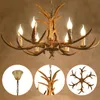 A collage of images showing a faux antler chandelier and close-ups of its components. Náhled obrázku produktu