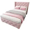 Lit rembourré 90 x 200 cm, velours rose, style lit Voir les images du produit 4