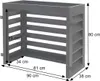 A 3D rendering of a gray metal enclosure for an air conditioner or heat pump, with dimensions indicated. Anteprima dell’immagine prodotto