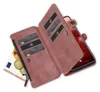 A pink leather wallet case for a smartphone, with cards and Euro currency visible. Produktbild-Vorschau