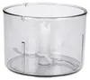 A clear plastic food processor bowl with a white blade assembly in the center. Produktbild-Vorschau