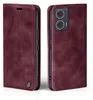 A burgundy flip case for a smartphone is shown from two angles, open and closed. Produktbild-Vorschau