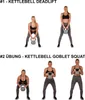 Instructional images showing two different kettlebell exercises: Kettlebell Deadlift and Kettlebell Goblet Squat. Podgląd zdjęcia produktu
