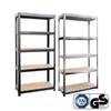 Two metal shelving units with wooden shelves, presented against a white background. Produktbild-Vorschau