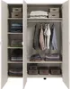 An open wardrobe with clothes and storage boxes. Produktbild-Vorschau