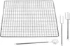 A set of stainless steel kitchen tools, including a cooling rack and two whisks, laid out on a white background. Anteprima dell’immagine prodotto