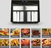 A product shot of an air fryer with multiple food images below, showcasing different cooking functions. Produktbild-Vorschau