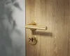 A close-up of a gold door handle and lock on a wooden door. Produktbild-Vorschau