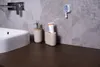 A bathroom countertop with a sink, soap dispenser, toothbrush holder with toothpaste, and a toothbrush holder mounted on the wall. Anteprima dell’immagine prodotto