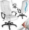 A collage of images showing a white office chair from different angles, with a graphic of a spine on the back of one view. Produktbild-Vorschau