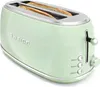 A light green vintage-style toaster with two slices of bread inside, shown from a slightly elevated side angle on a white background. Voir les images du produit
