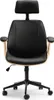 A front view of a black office chair with wooden accents. Voir les images du produit