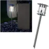 A collage showing a solar path light in a garden setting and a separate product shot of the same light. Produktbild-Vorschau