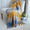 Wolldecke 130x170 cm Karomuster Beige Creme Gelb Blau Produktbild-Vorschau