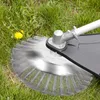 A close-up of a weed brush attachment for a string trimmer, shown in grass with a dandelion. Podgląd zdjęcia produktu