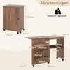 Diagrams showing the dimensions and weight capacity of a folding sewing cabinet and desk. Produktbild-Vorschau