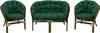 A set of rattan furniture with green cushions, including two chairs and a loveseat, displayed against a white background. Anteprima dell’immagine prodotto