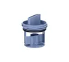 A light blue washing machine drain filter is shown against a white background. Produktbild-Vorschau